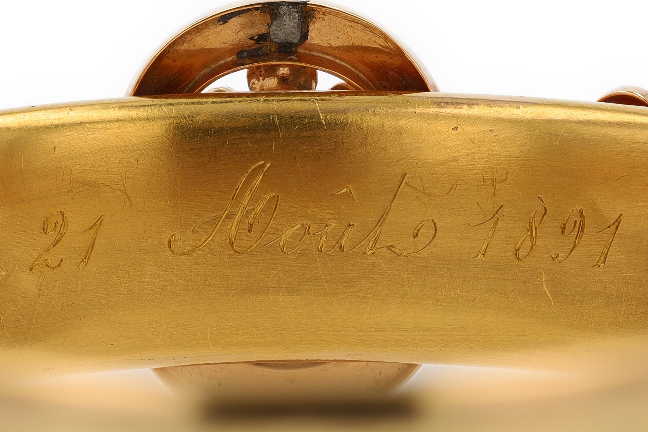 Antique French Napoleon III 1891 Engraved 18k Gold Bangle Bracelet