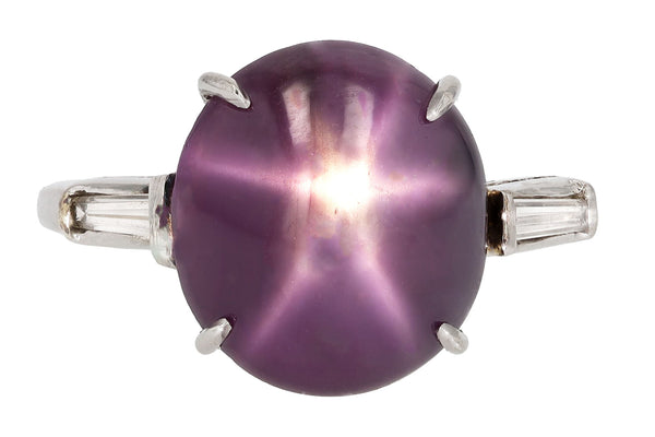Art Deco Vintage 7.59 Carat Purple Star Sapphire Cocktail Ring