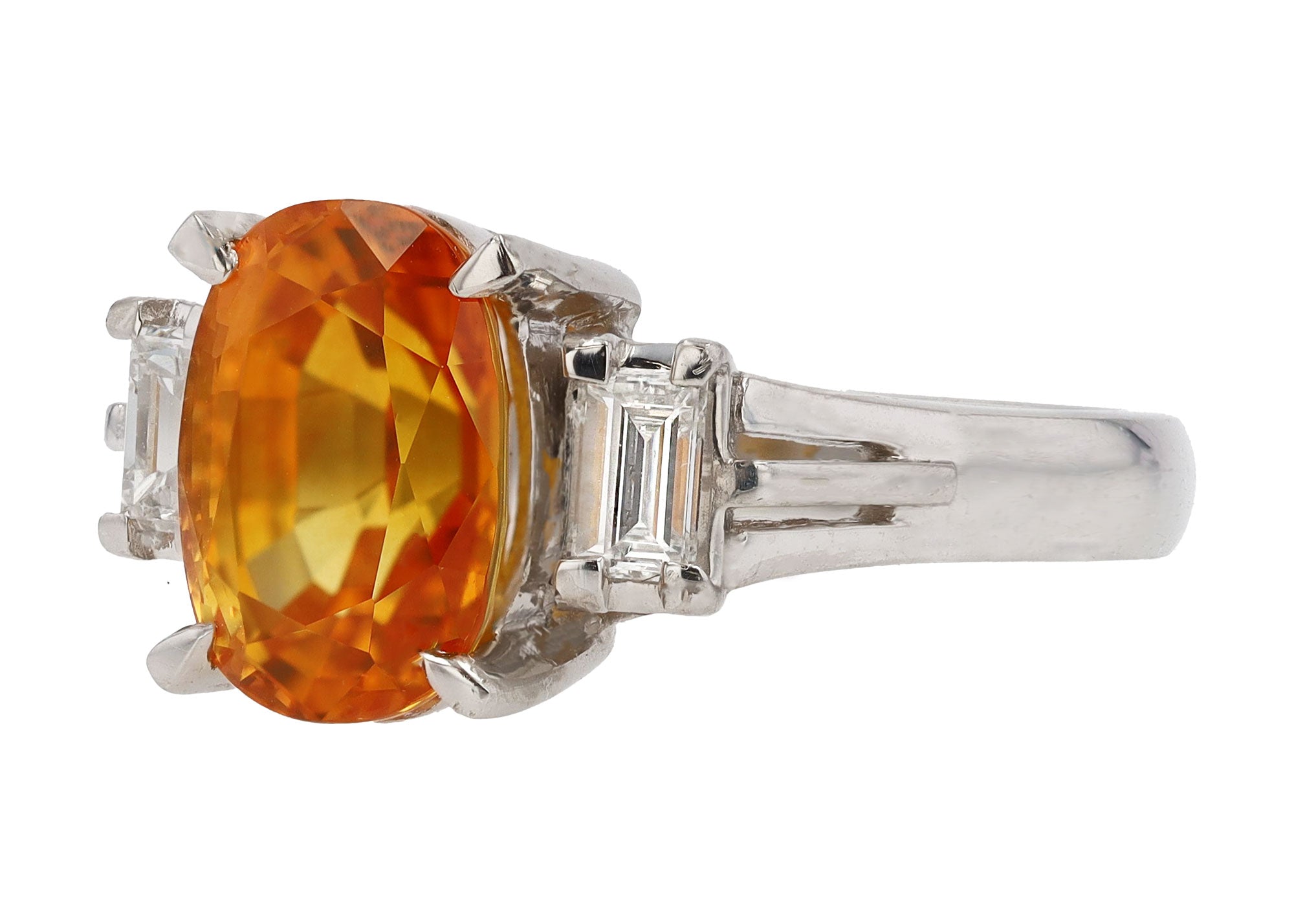 Fiery 3 Carat Orange Sapphire and Diamond Vintage Gemstone Engagement Ring