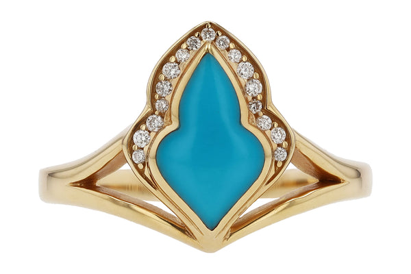 Kabana Turquoise and Diamond 14k Gold Ladies Ring