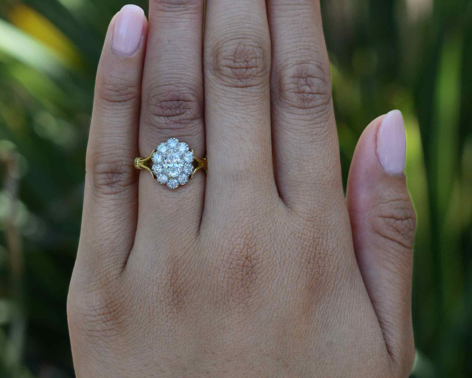 Vintage 3/4 Carat Oval Diamond Halo Engagement Ring