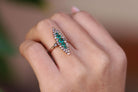 Elongated Vintage Victorian Synthetic Emerald and Diamond Navette Ring