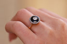 Antique Art Deco Old Mine Diamond & Onyx Target Engagement Ring