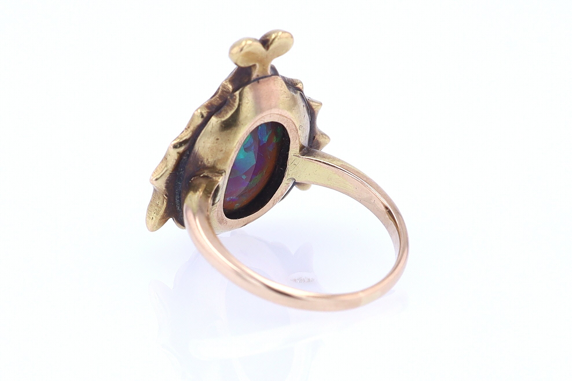 Art Nouveau Era 18kt. Gold & Harlequin Black Opal Ring