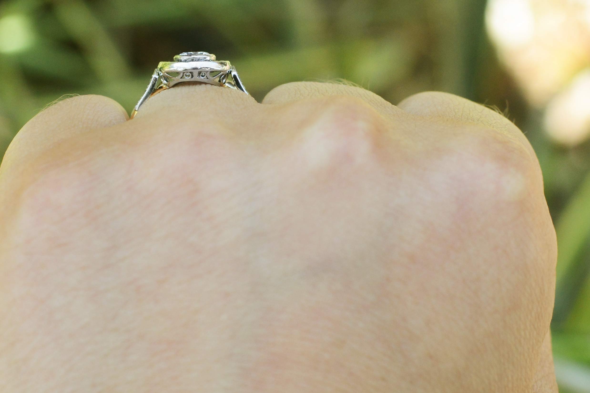 Art Deco Diamond Sapphire Target Engagement Ring